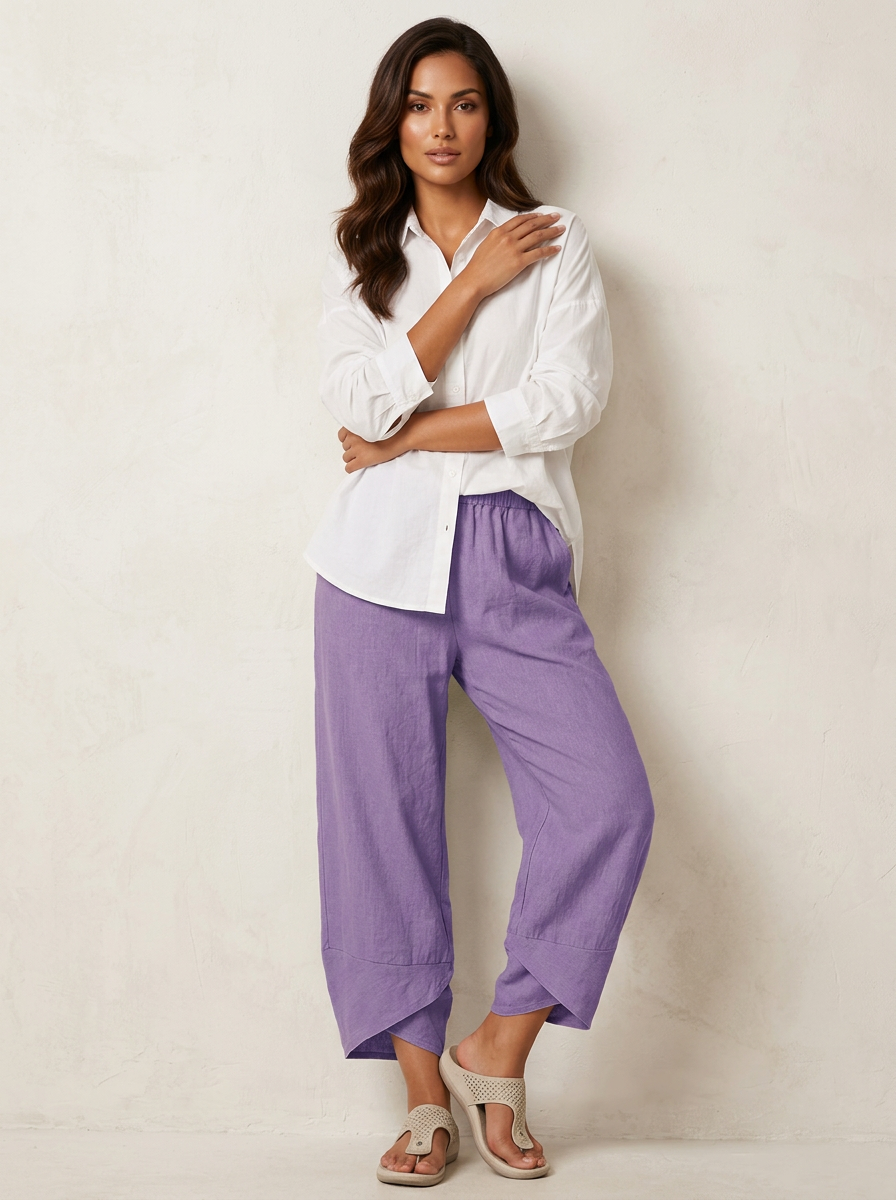 Ella - Relaxed Women's Linen Trousers with Tulip Hem and Cropped Length