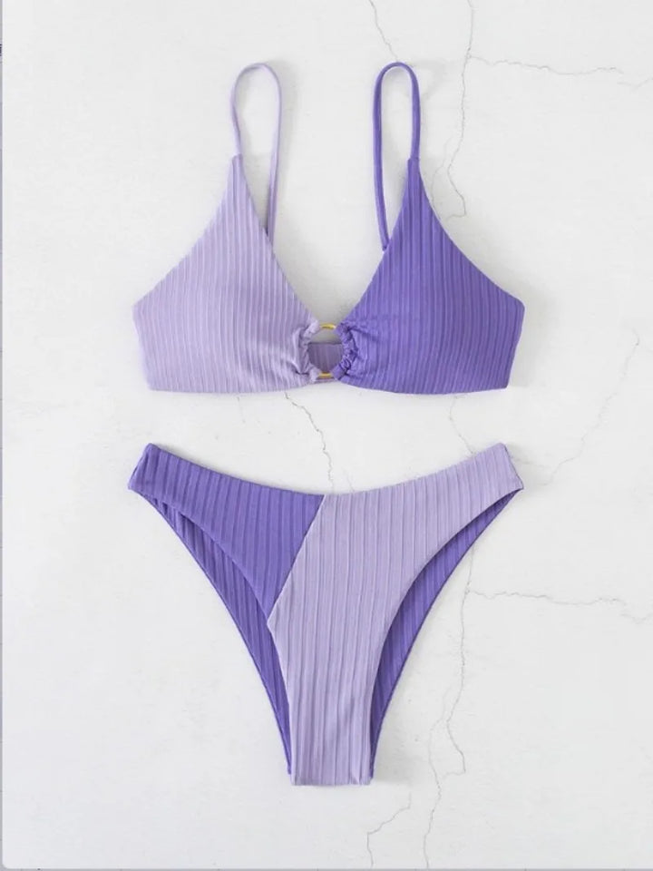 Ella - Trendy Women's Swimsuit Bikini Set with Colour Block Top and High Cut Bottoms
