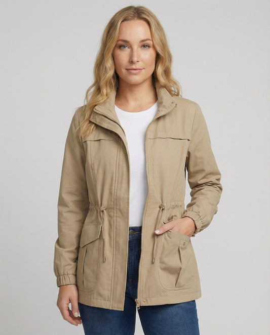 Ella - Women's Lightweight Windproof Raincoat with Drawstring Waist and Pockets