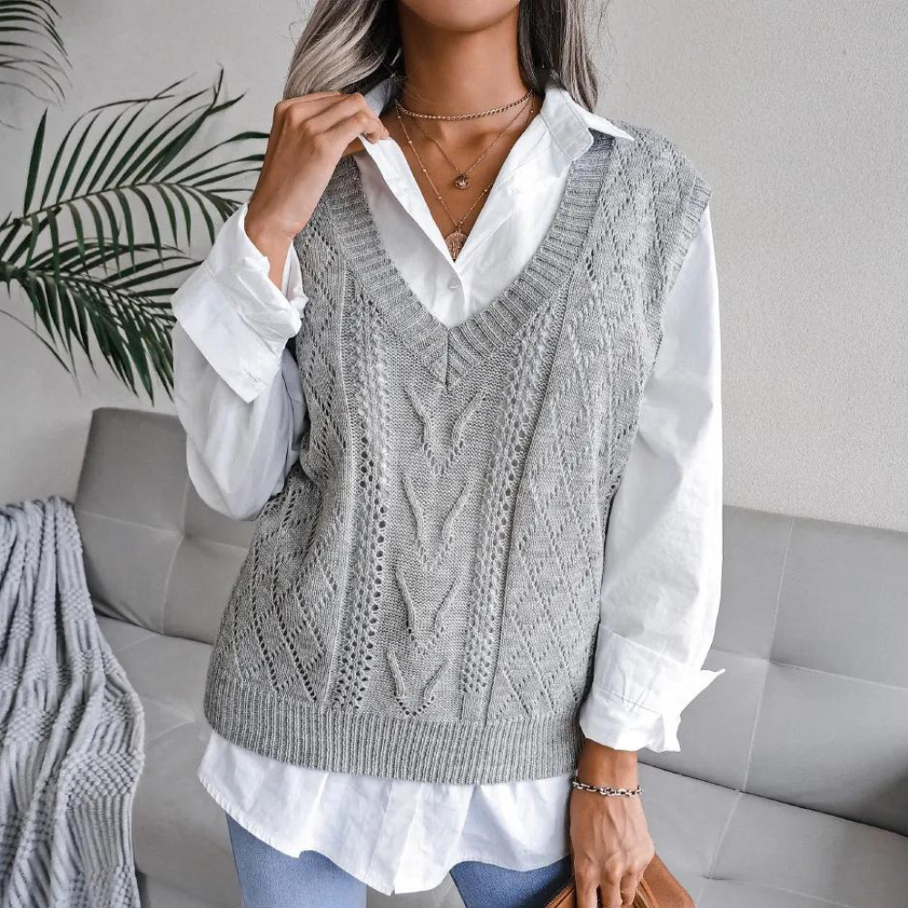 Ella - Women’s oversized knitted sweater vest with deep v neck