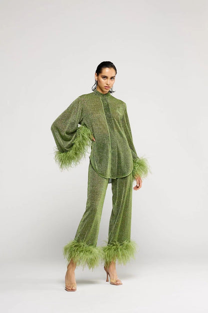 Ella - Women's sparkly Christmas matching co ord set with feather trim