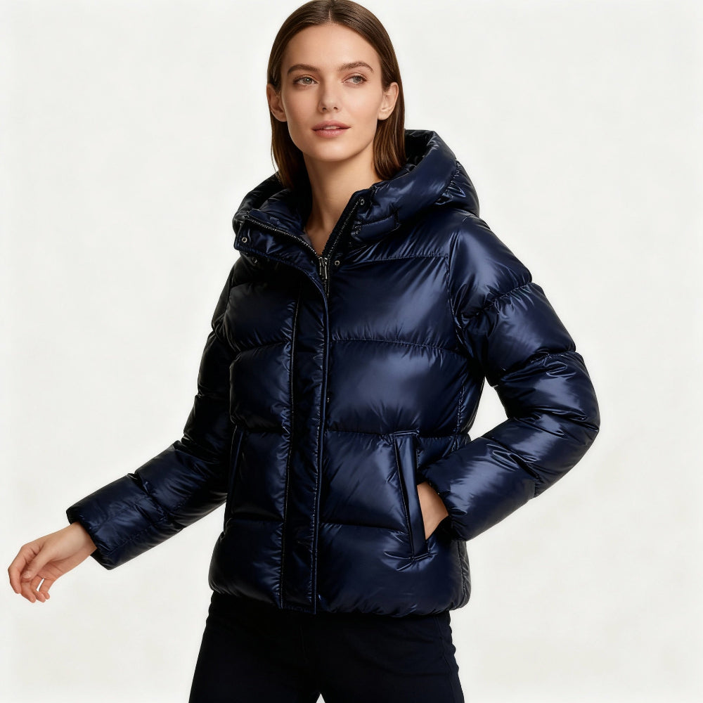 Ella - Women’s waterproof winter puffer jacket with hood and high collar