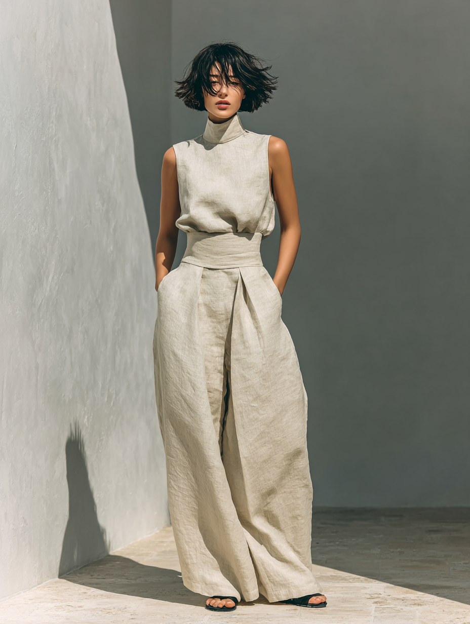 Emily - Casual Women's Linen Set with Sleeveless Top and Maxi Skirt