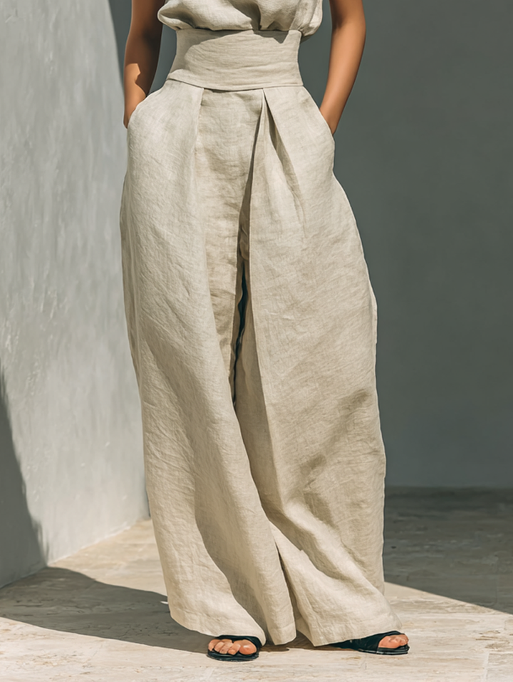 Emily - Casual Women's Linen Set with Sleeveless Top and Maxi Skirt