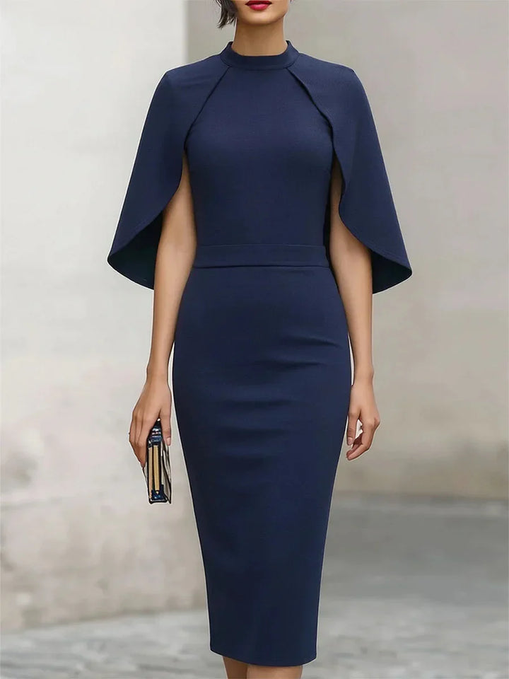 Emily - Elegant Women's Fall Wedding Guest Midi Dress with Cape Sleeves