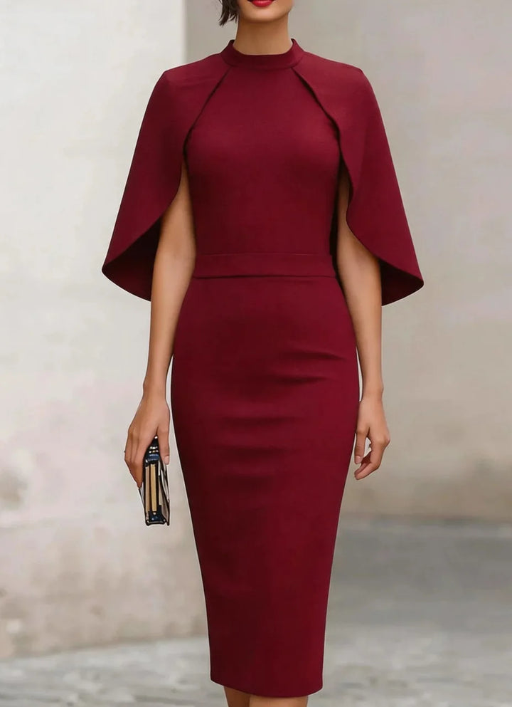 Emily - Elegant Women's Fall Wedding Guest Midi Dress with Cape Sleeves