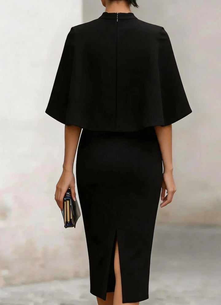 Emily - Elegant Women's Fall Wedding Guest Midi Dress with Cape Sleeves