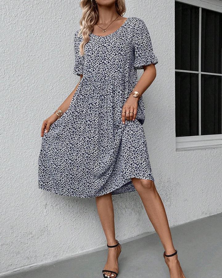 Emily - Elegant Women's Wedding Guest Dress with Flutter Sleeves and Floral Print