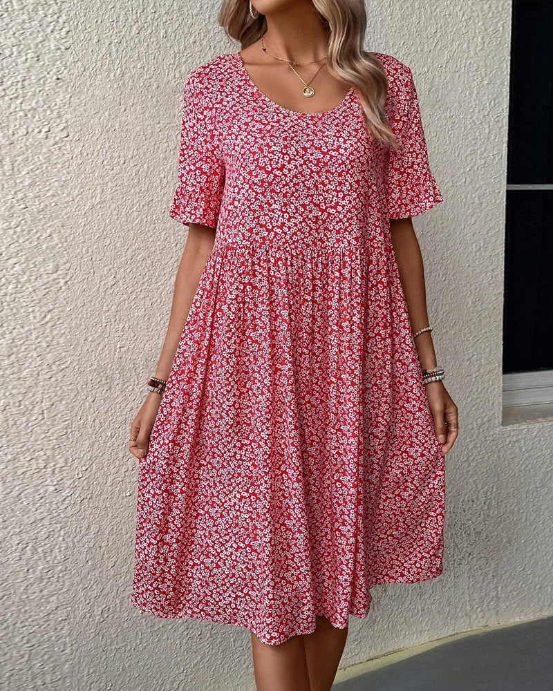 Emily - Elegant Women's Wedding Guest Dress with Flutter Sleeves and Floral Print