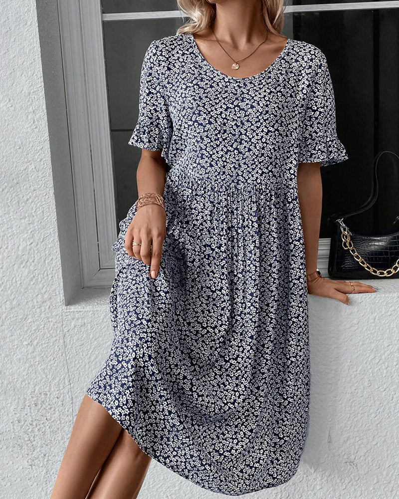 Emily - Elegant Women's Wedding Guest Dress with Flutter Sleeves and Floral Print