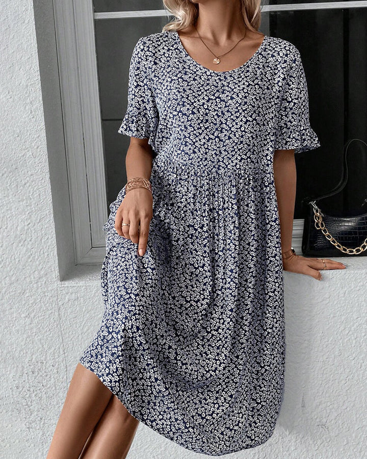 Emily - Elegant Women's Wedding Guest Dress with Flutter Sleeves and Floral Print