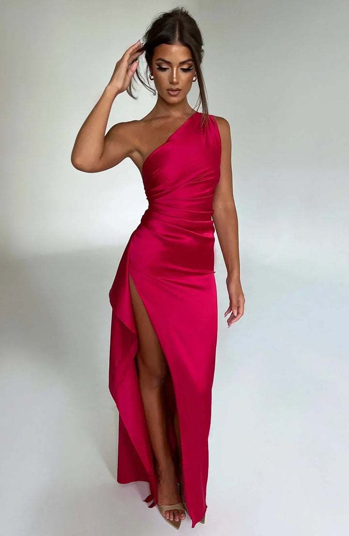 Emily - Elegant Women's Wedding Guest Maxi Dress with One Shoulder and Ruched Waist