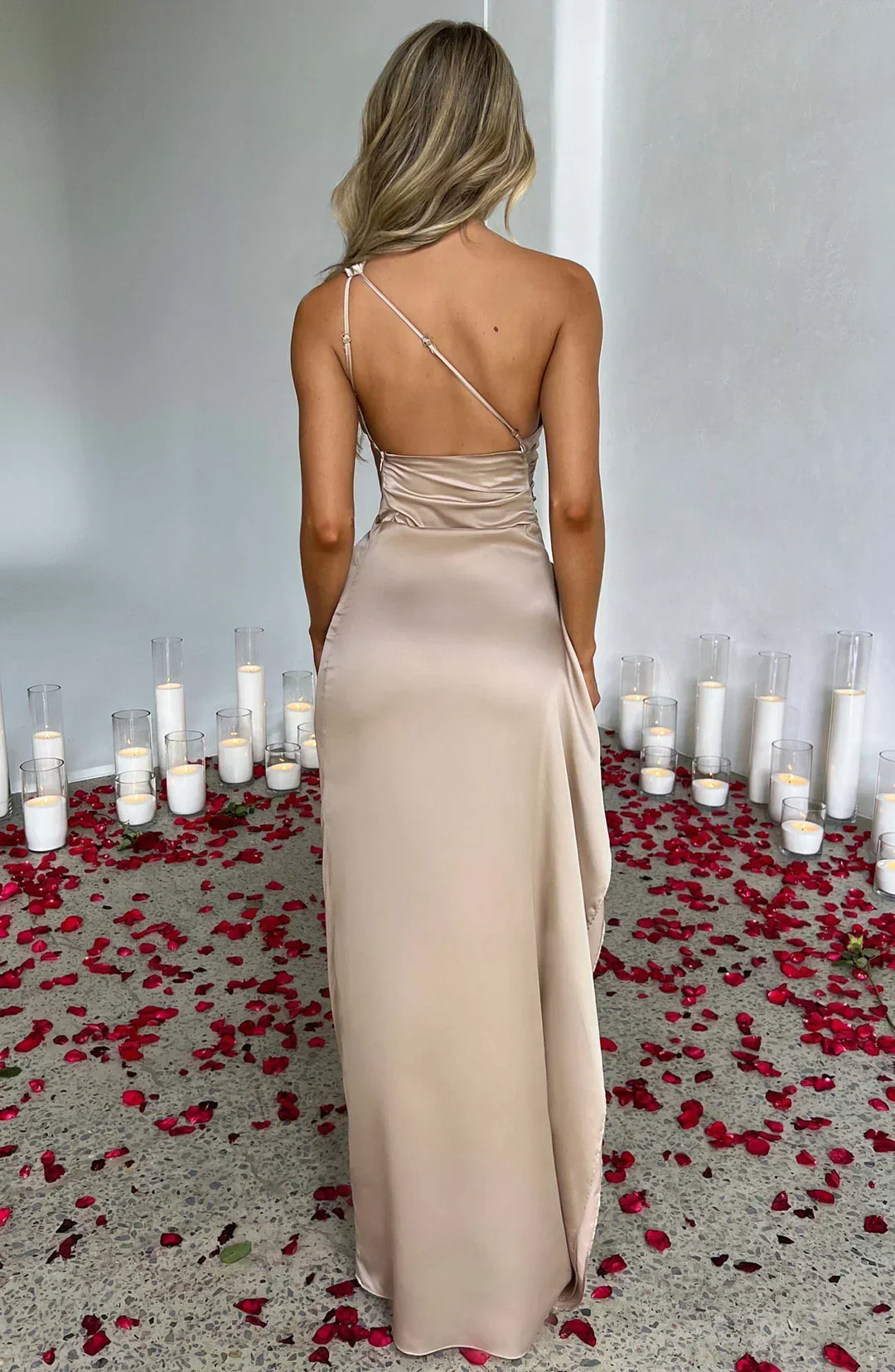 Emily - Elegant Women's Wedding Guest Maxi Dress with One Shoulder and Ruched Waist