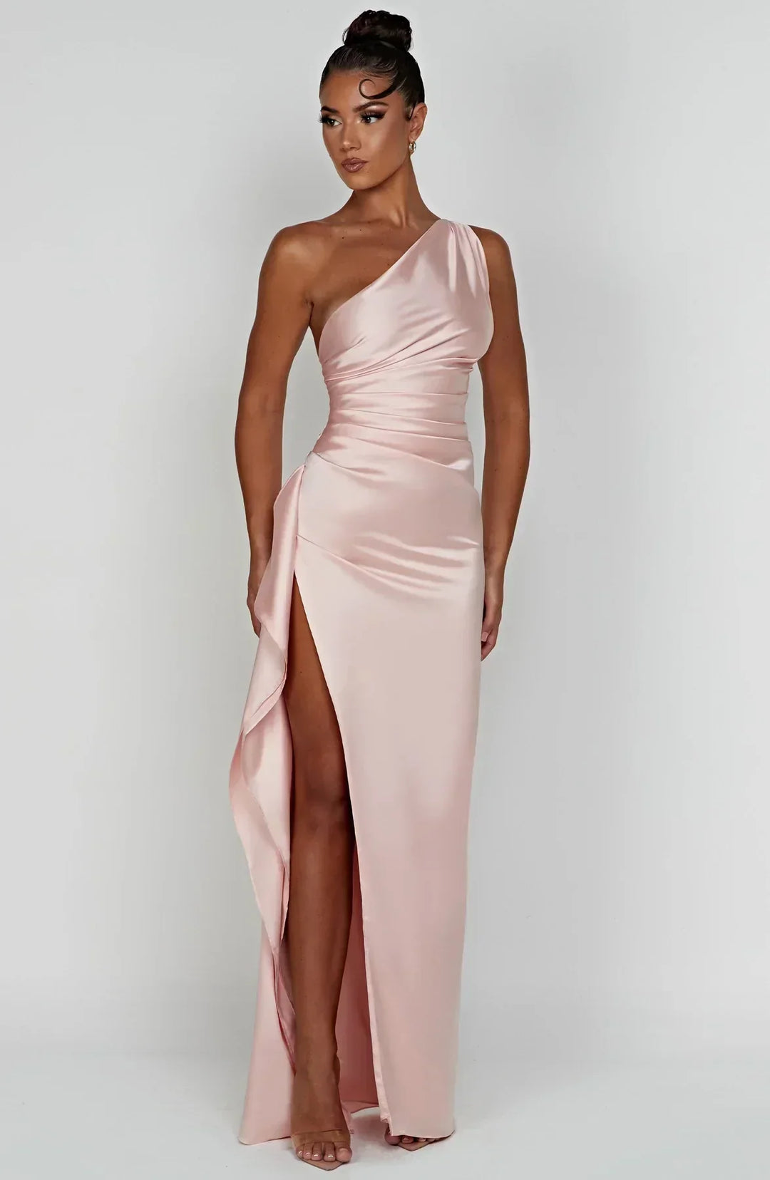 Emily - Elegant Women's Wedding Guest Maxi Dress with One Shoulder and Ruched Waist
