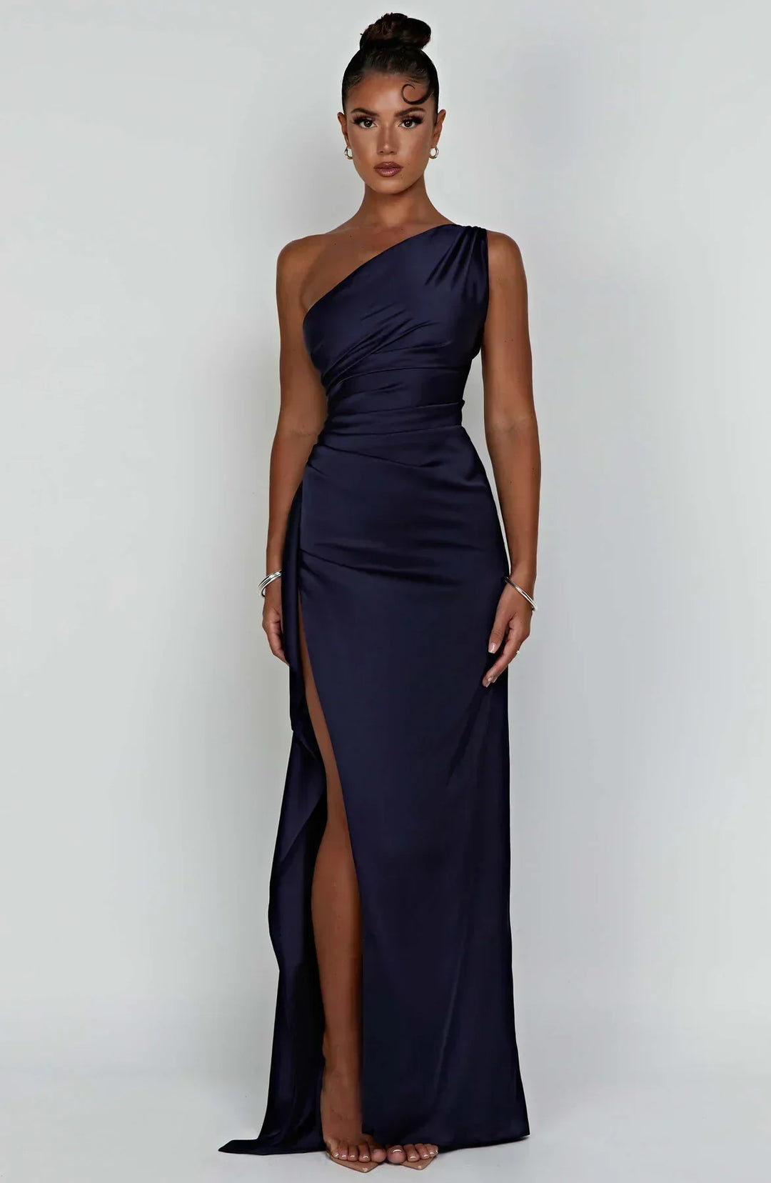 Emily - Elegant Women's Wedding Guest Maxi Dress with One Shoulder and Ruched Waist