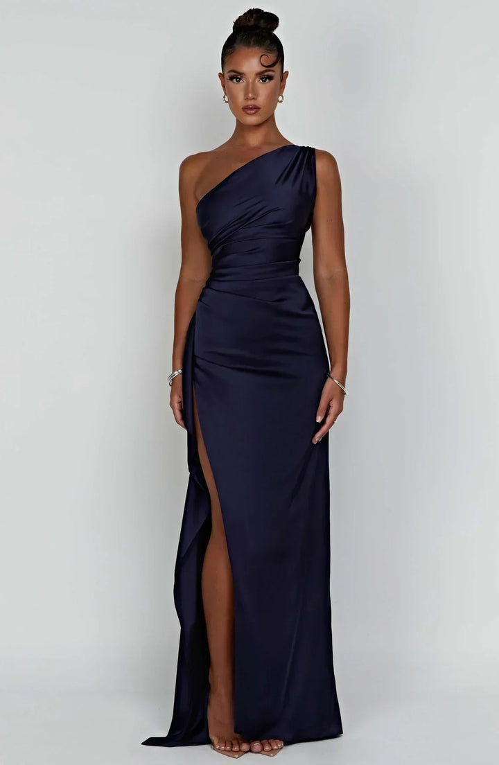 Emily - Elegant Women's Wedding Guest Maxi Dress with One Shoulder and Ruched Waist