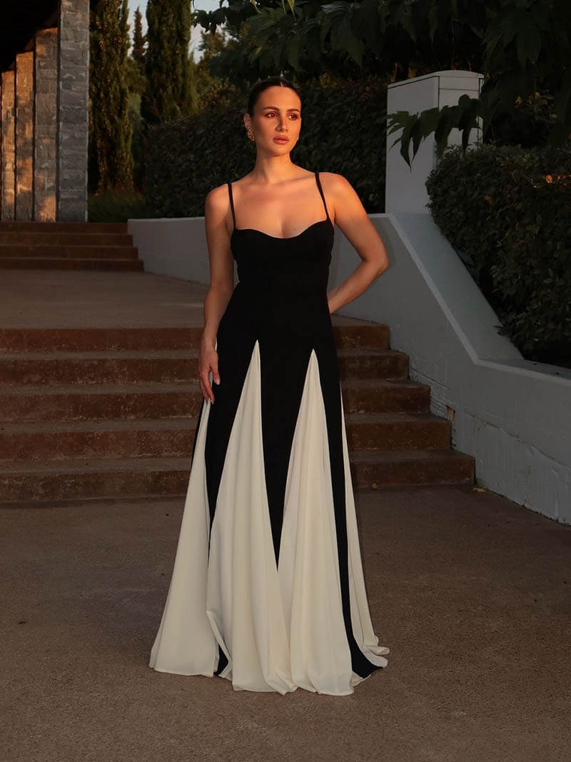 Emily - Formal Women's Wedding Guest Maxi Dress with Sweetheart Neckline and Panel Skirt