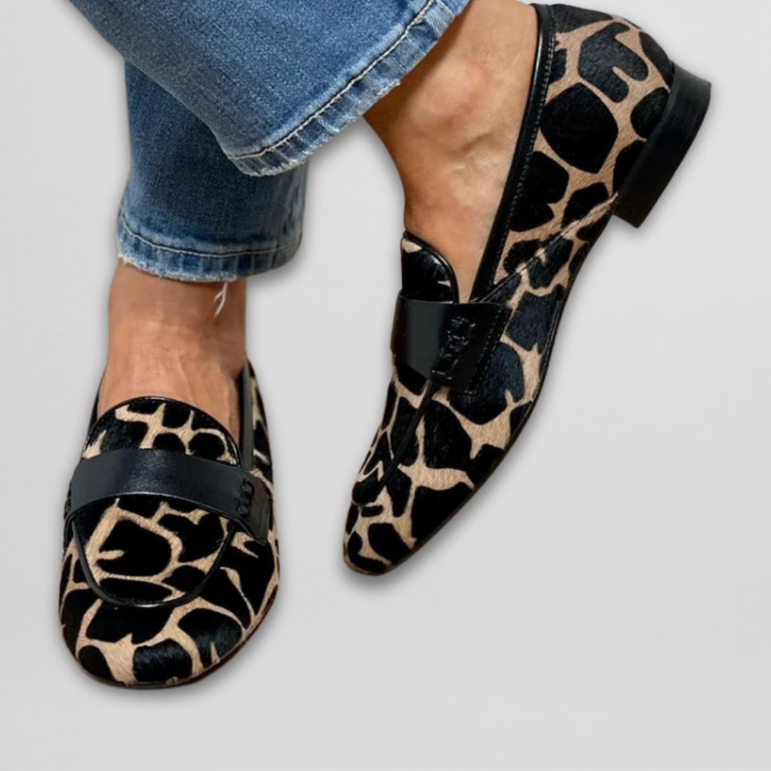 Emily - Women's Casual Comfort Loafers with Patterned Upper and Block Heel