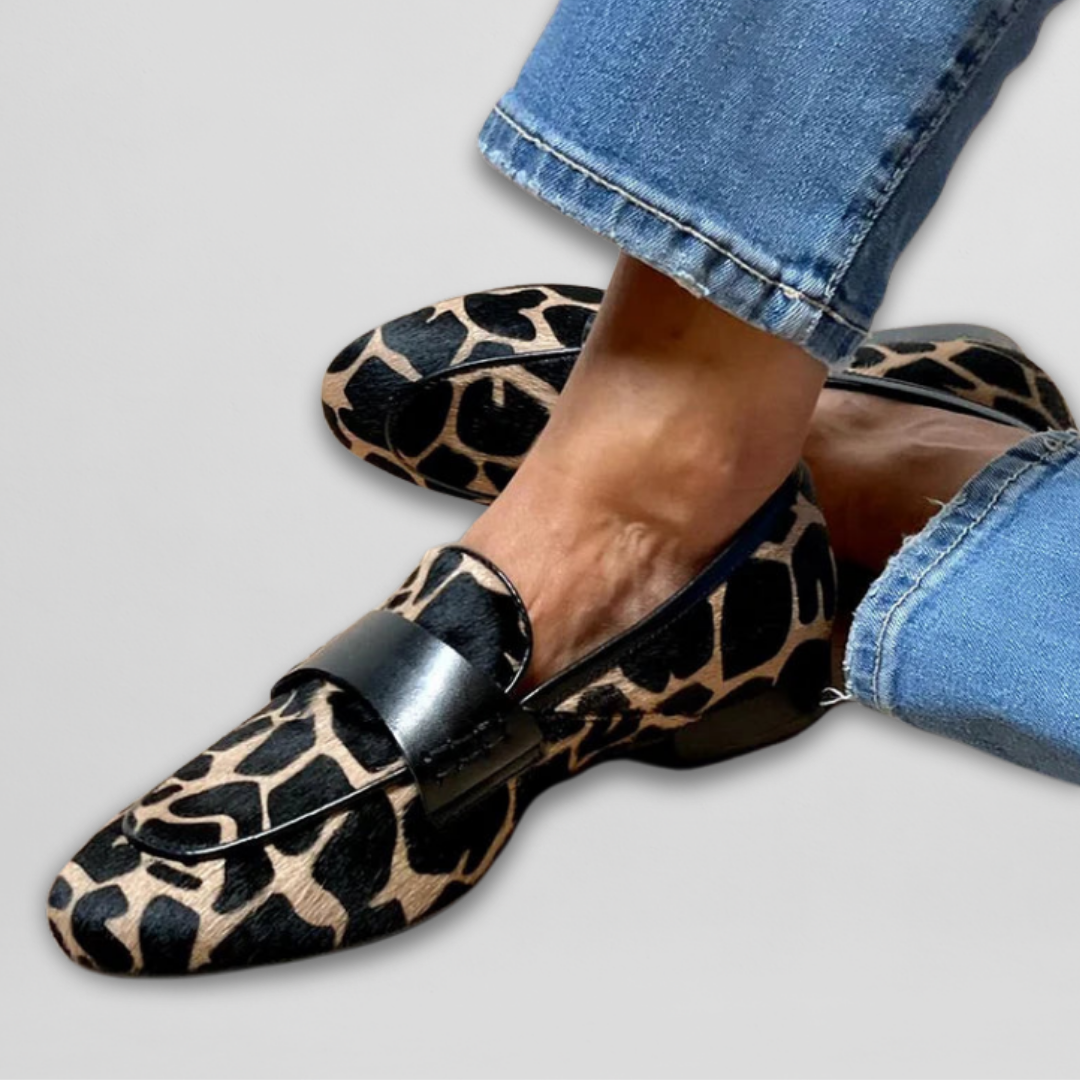 Emily - Women's Casual Comfort Loafers with Patterned Upper and Block Heel