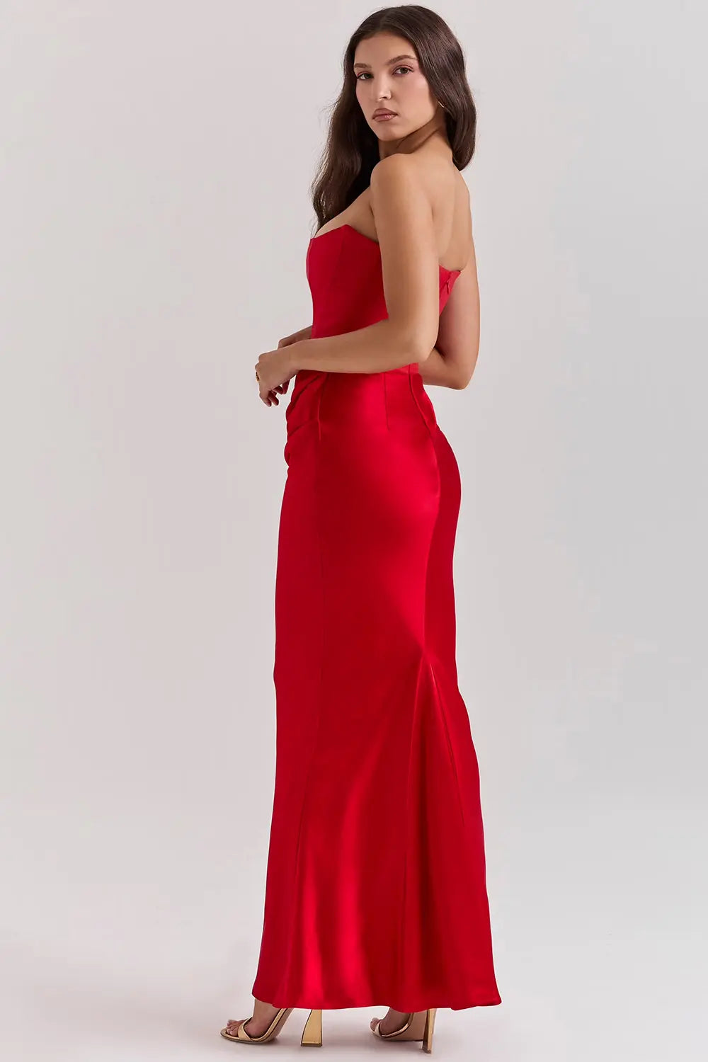 Emma - Elegant Women's Wedding Guest Dress with Corset Bodice and Draped Maxi Skirt