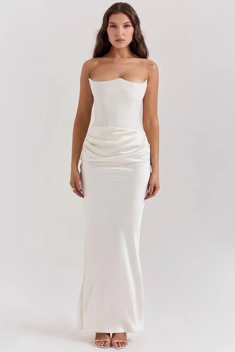 Emma - Elegant Women's Wedding Guest Dress with Corset Bodice and Draped Maxi Skirt