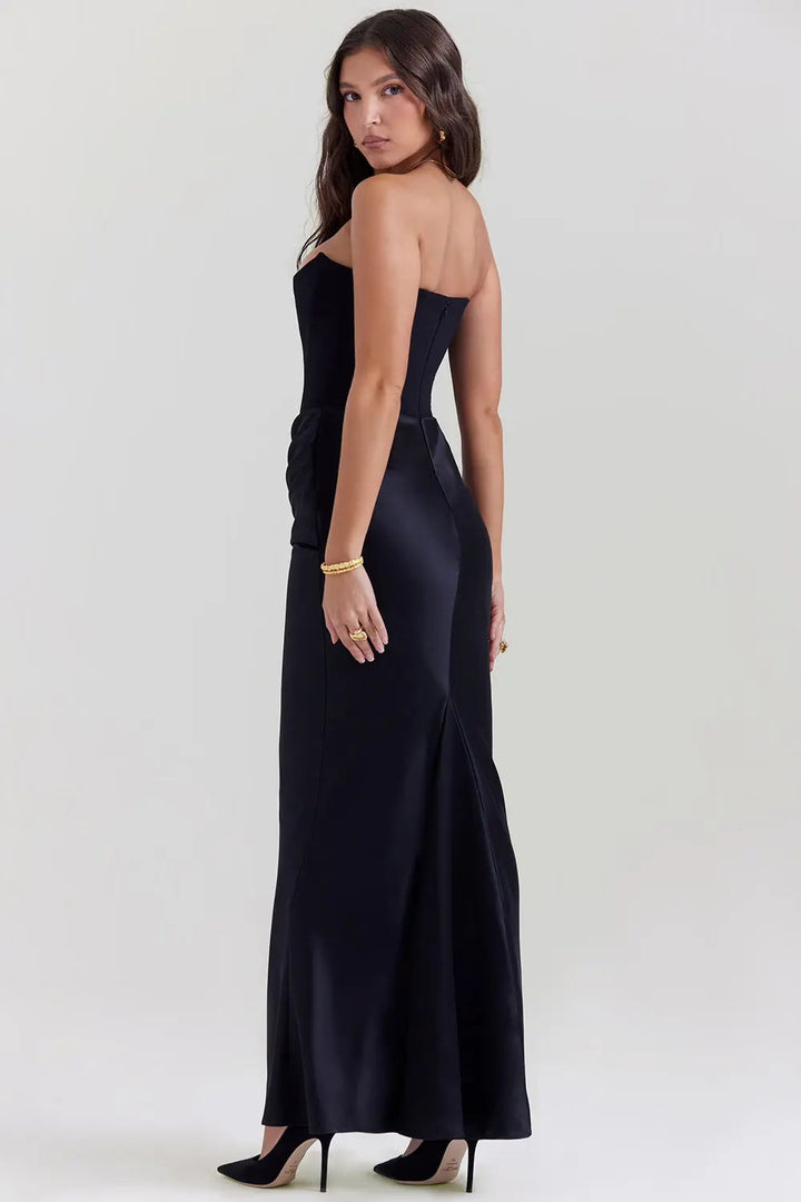 Emma - Elegant Women's Wedding Guest Dress with Corset Bodice and Draped Maxi Skirt