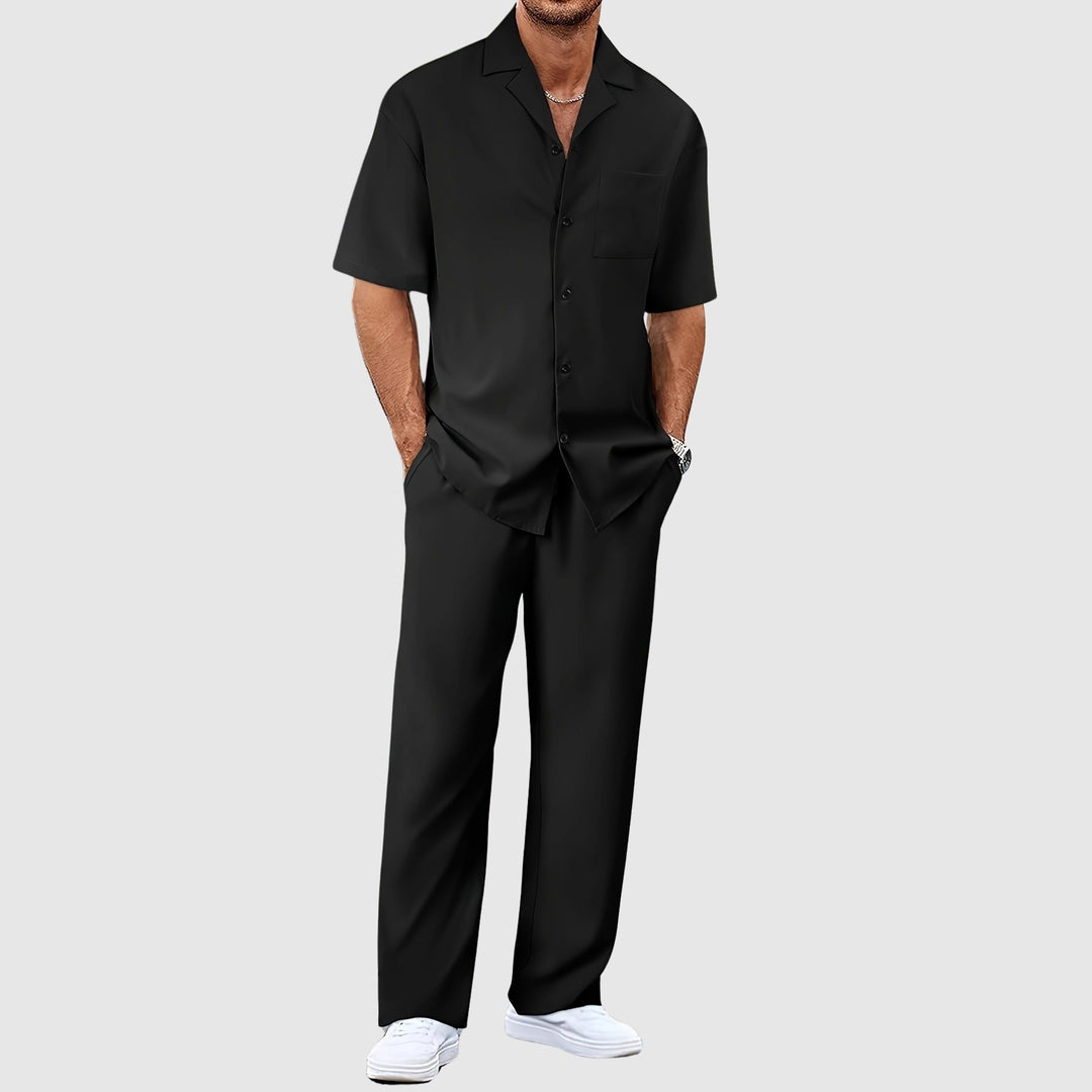 Ethan - Men's Casual Lounge Set with Short-Sleeve Shirt and Trousers