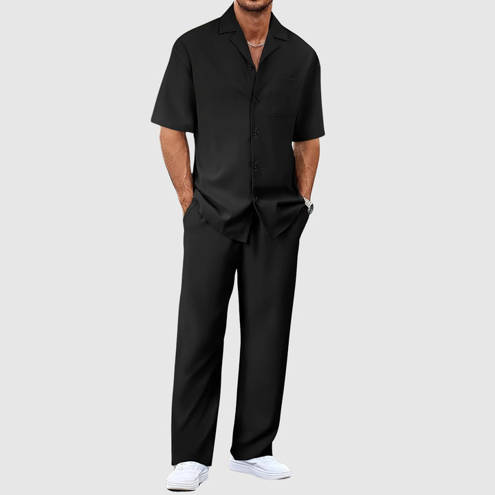 Ethan - Men's Casual Lounge Set with Short-Sleeve Shirt and Trousers