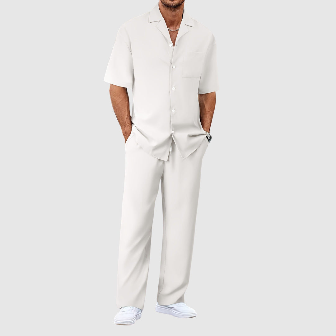 Ethan - Men's Casual Lounge Set with Short-Sleeve Shirt and Trousers