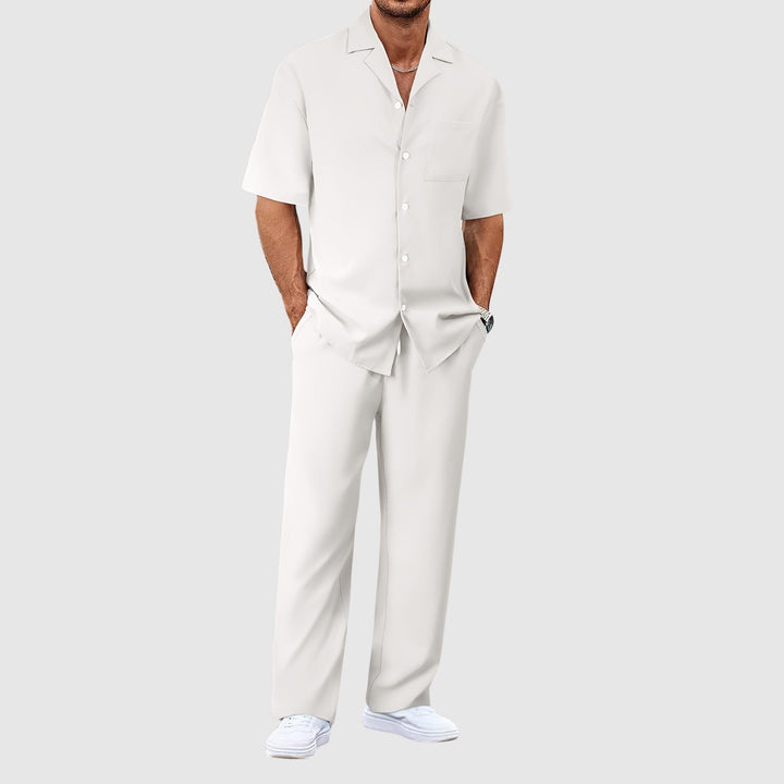 Ethan - Men's Casual Lounge Set with Short-Sleeve Shirt and Trousers