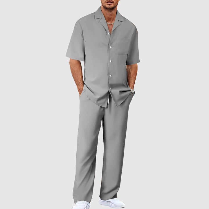 Ethan - Men's Casual Lounge Set with Short-Sleeve Shirt and Trousers