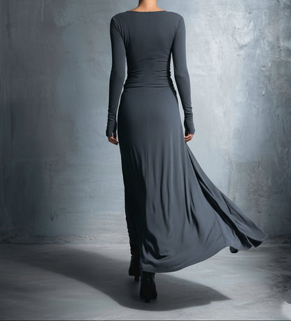 Eva - Women's maxi dress long sleeve fitted and draped