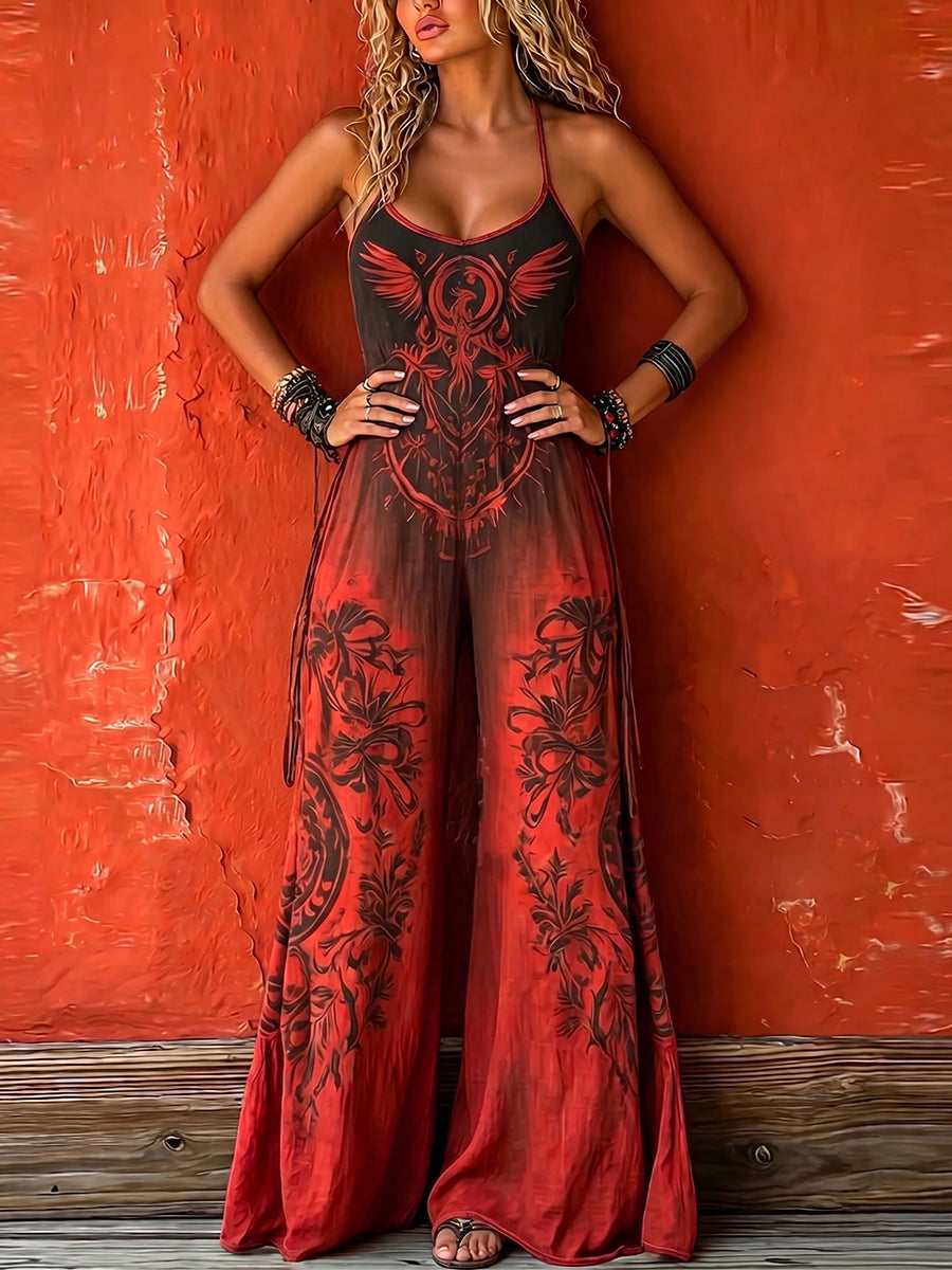 Evie - Boho Women's Linen Jumpsuit with Halter Neckline and Wide Leg Silhouette