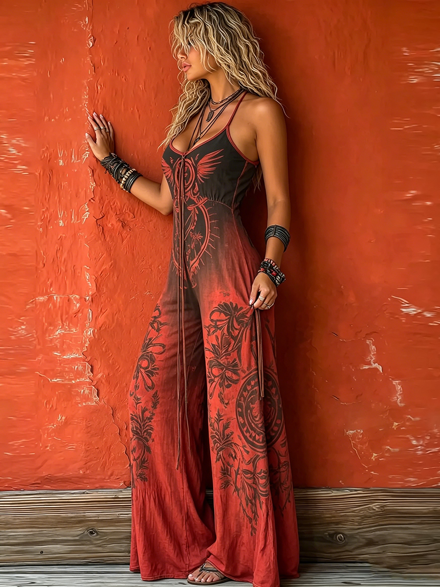Evie - Boho Women's Linen Jumpsuit with Halter Neckline and Wide Leg Silhouette