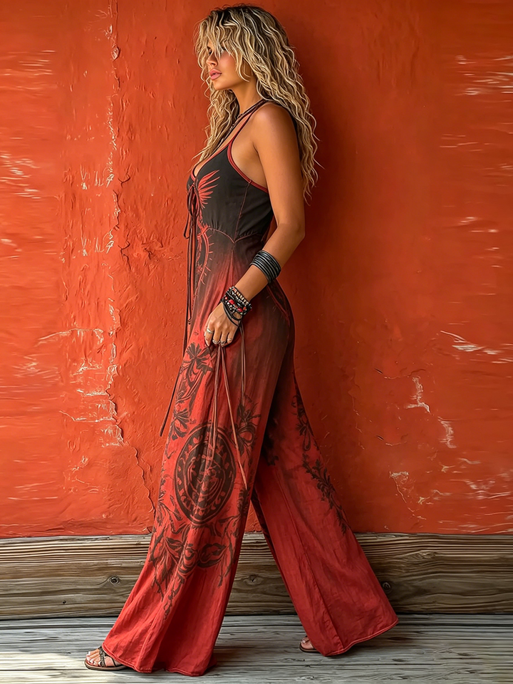 Evie - Boho Women's Linen Jumpsuit with Halter Neckline and Wide Leg Silhouette