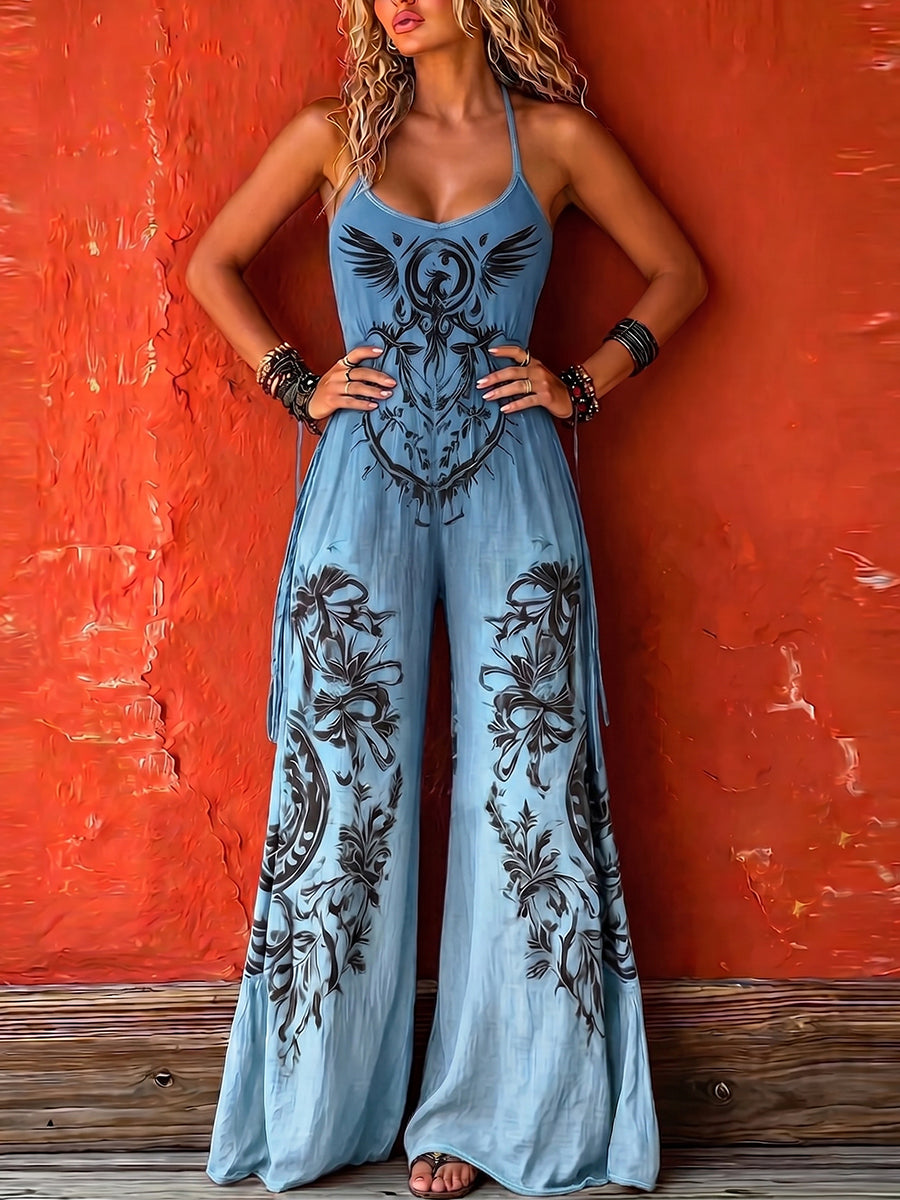 Evie - Boho Women's Linen Jumpsuit with Halter Neckline and Wide Leg Silhouette