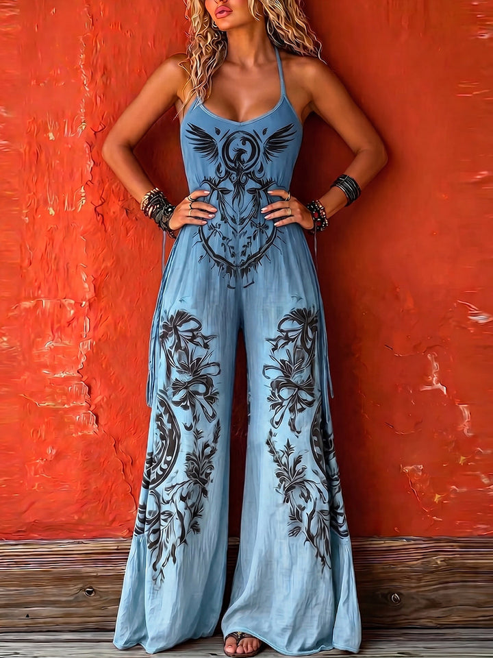 Evie - Boho Women's Linen Jumpsuit with Halter Neckline and Wide Leg Silhouette