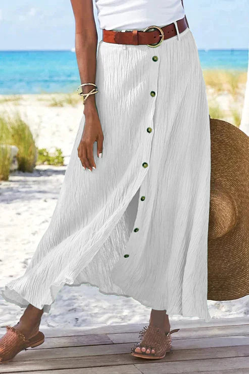 Evie - Boho Women's Linen Maxi Skirt with Button Front and Belted Waist