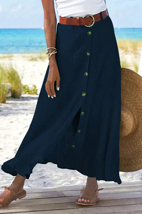 Evie - Boho Women's Linen Maxi Skirt with Button Front and Belted Waist