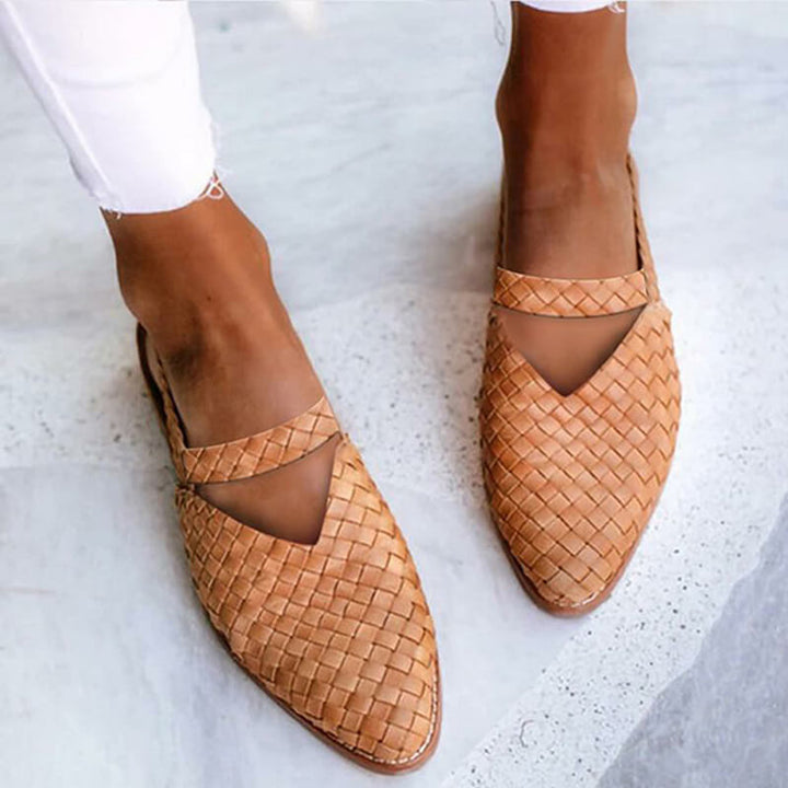 Evie - Casual Women's Orthopedic Flat Sandals with Woven Pointed Toe and Cross Strap