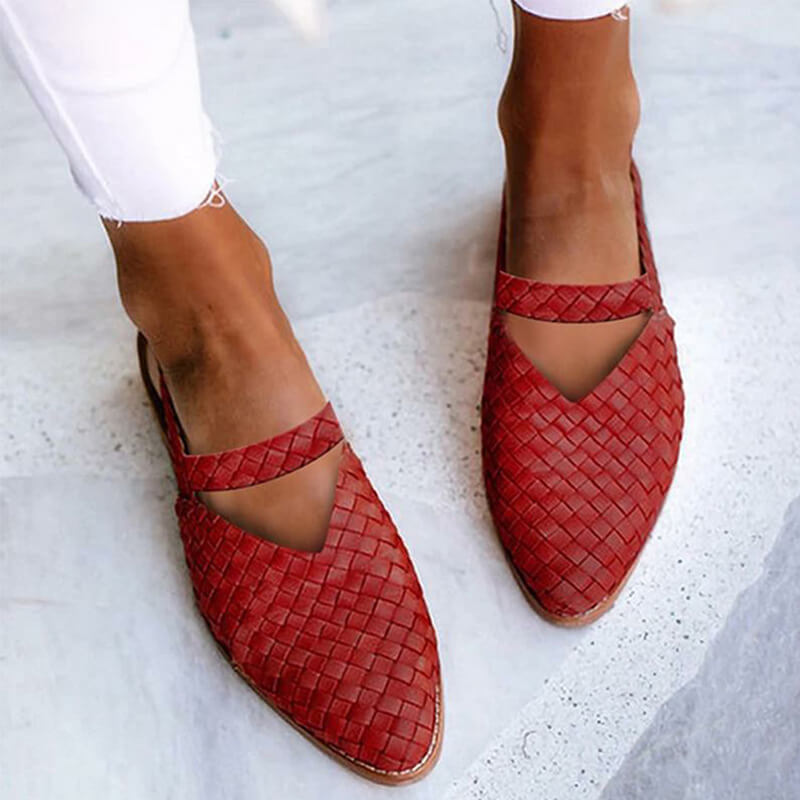 Evie - Casual Women's Orthopedic Flat Sandals with Woven Pointed Toe and Cross Strap