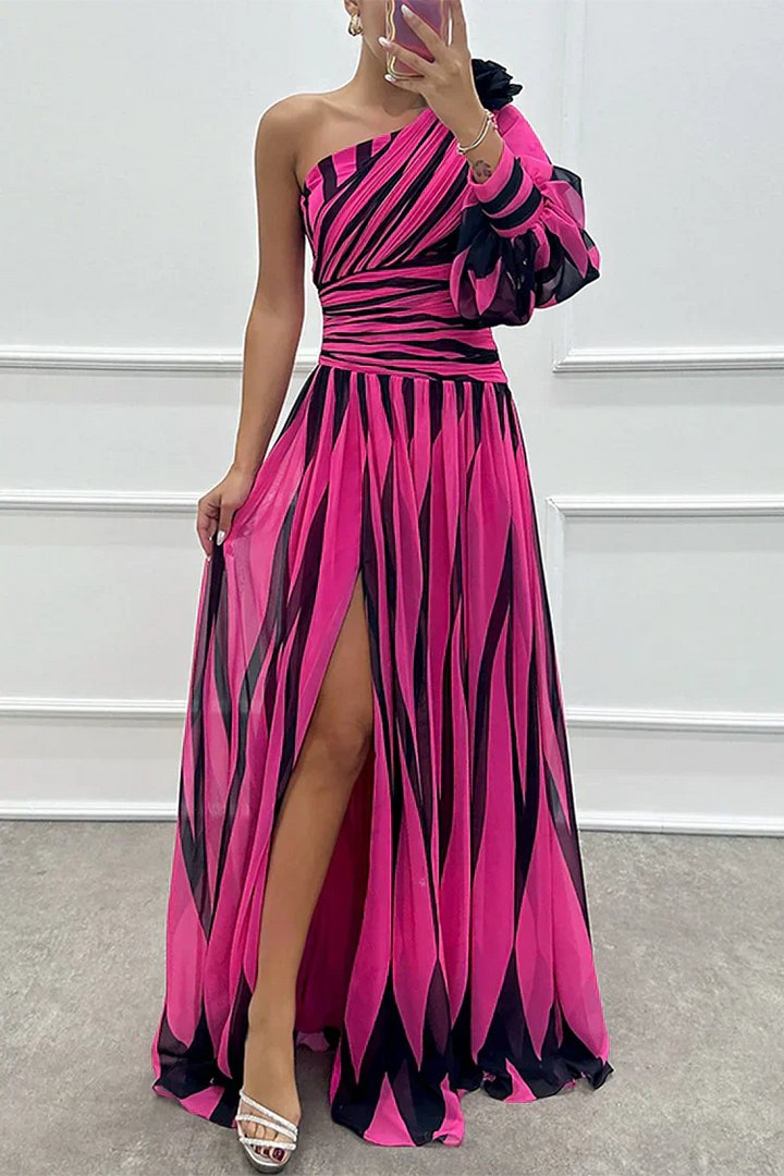 Evie - Glam Women's Wedding Guest Maxi Dress with One Shoulder and Flowy Side Split