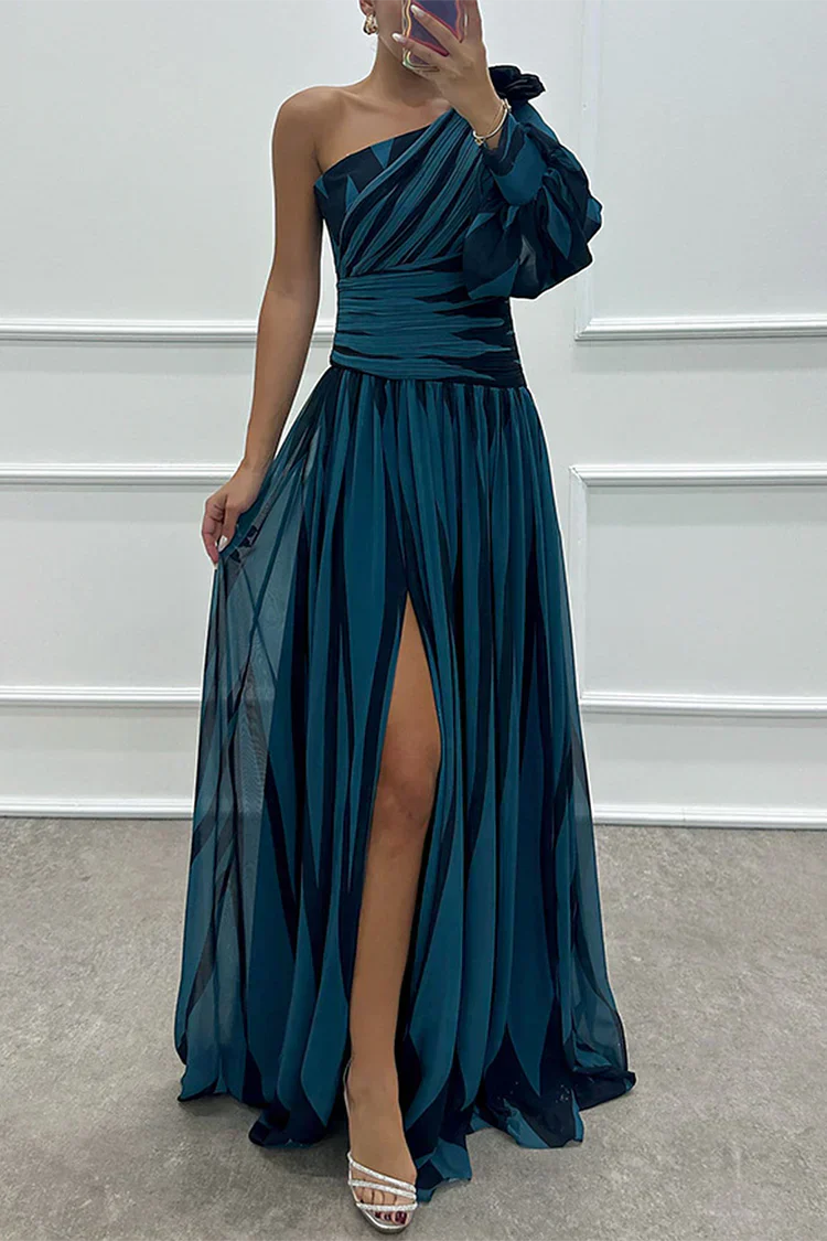 Evie - Glam Women's Wedding Guest Maxi Dress with One Shoulder and Flowy Side Split
