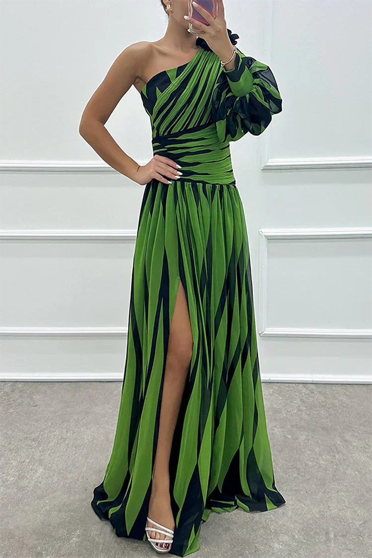 Evie - Glam Women's Wedding Guest Maxi Dress with One Shoulder and Flowy Side Split