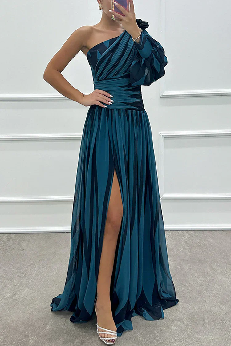 Evie - Glam Women's Wedding Guest Maxi Dress with One Shoulder and Flowy Side Split