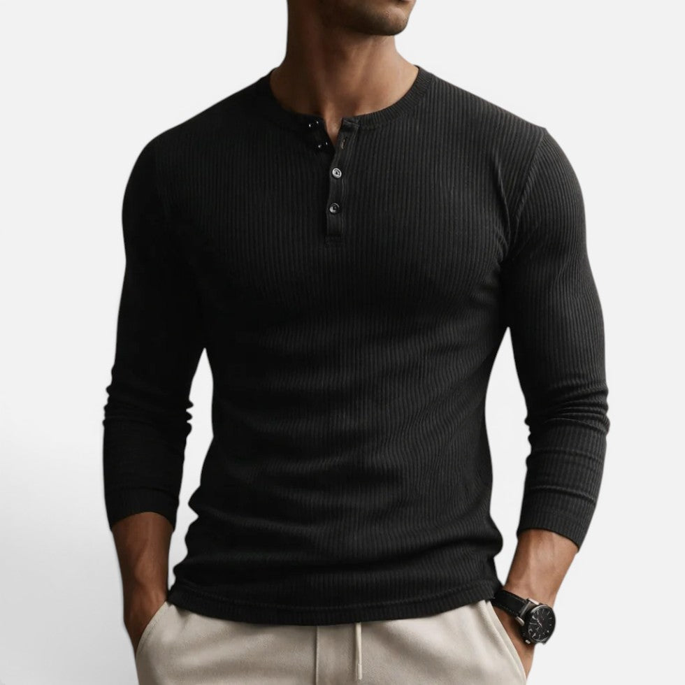 Finn - Men's henley shirt long sleeve and ribbed