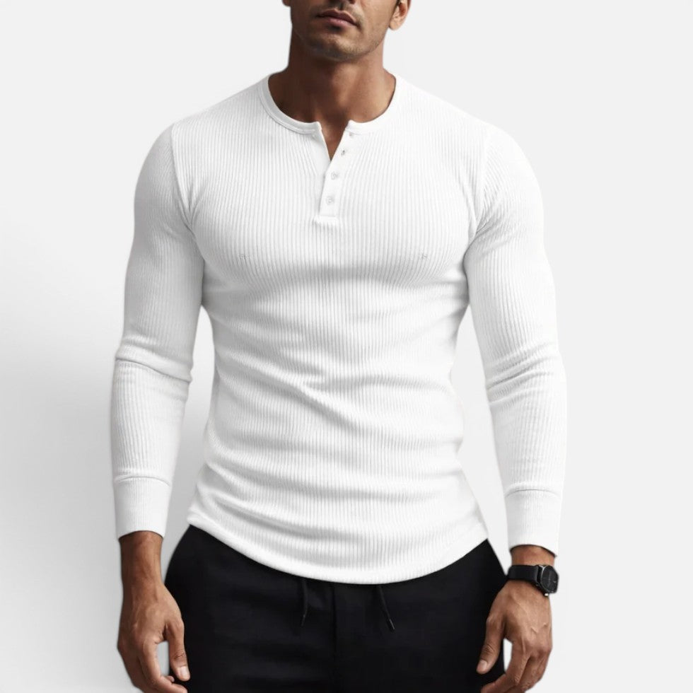 Finn - Men's henley shirt long sleeve and ribbed