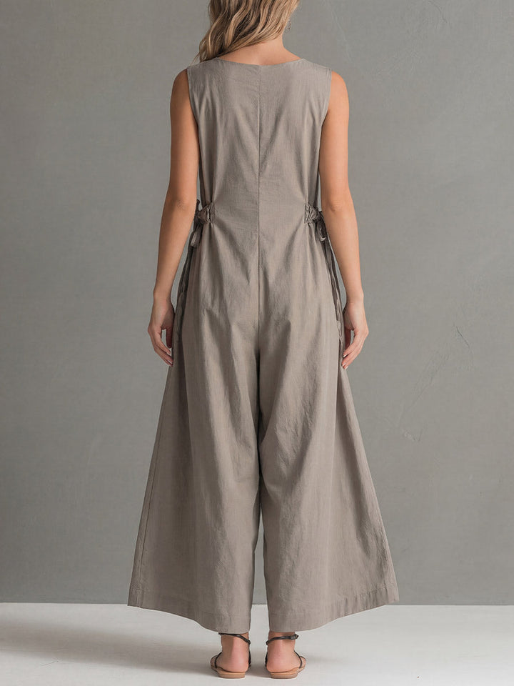 Florence - Elegant Women's Linen Jumpsuit with V-Neck and Wide Leg