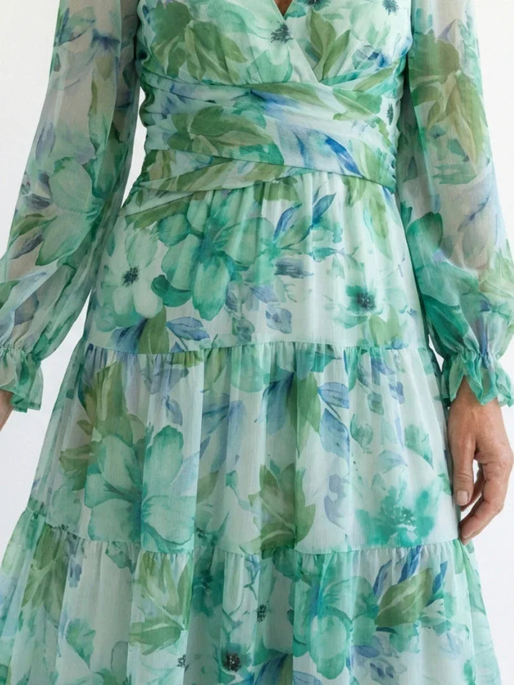 Florence - Elegant Women's Maxi Summer Dress with V-Neck and Long Sleeves