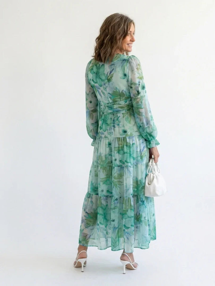 Florence - Elegant Women's Maxi Summer Dress with V-Neck and Long Sleeves